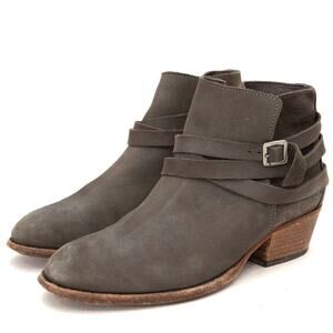 Hand Crafted Brand Gray Suede Triple Strap Ankle Boots Size 40 US 9